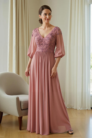 Dusty Rose Chiffon Mother of the Bride Dress with Appliques